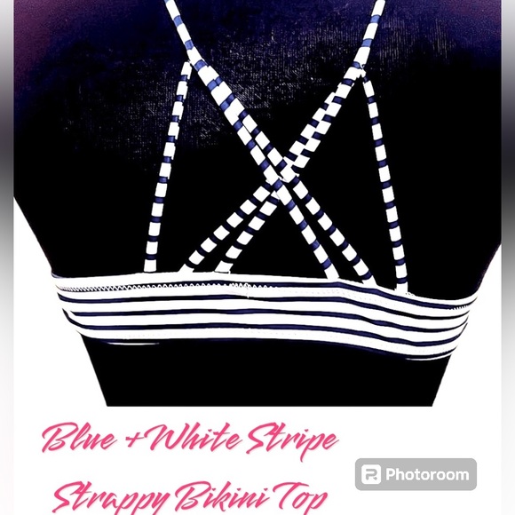 Blue and white striped swim top.size Large.  In great condition no snags. - Picture 2 of 4